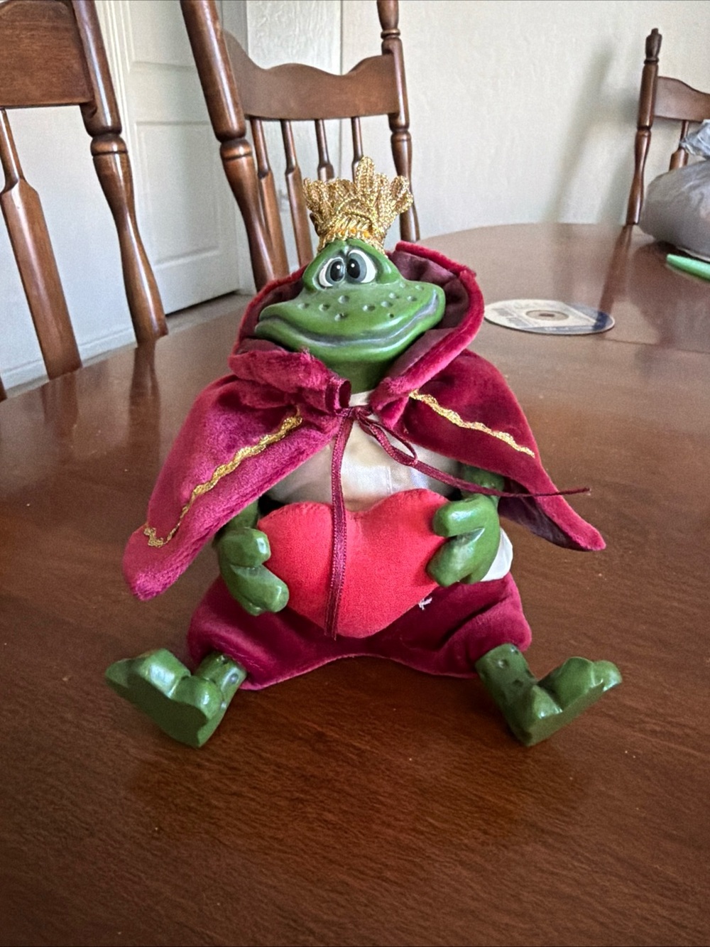 Vintage Frog Prince Figurine with Red Velvet Cape